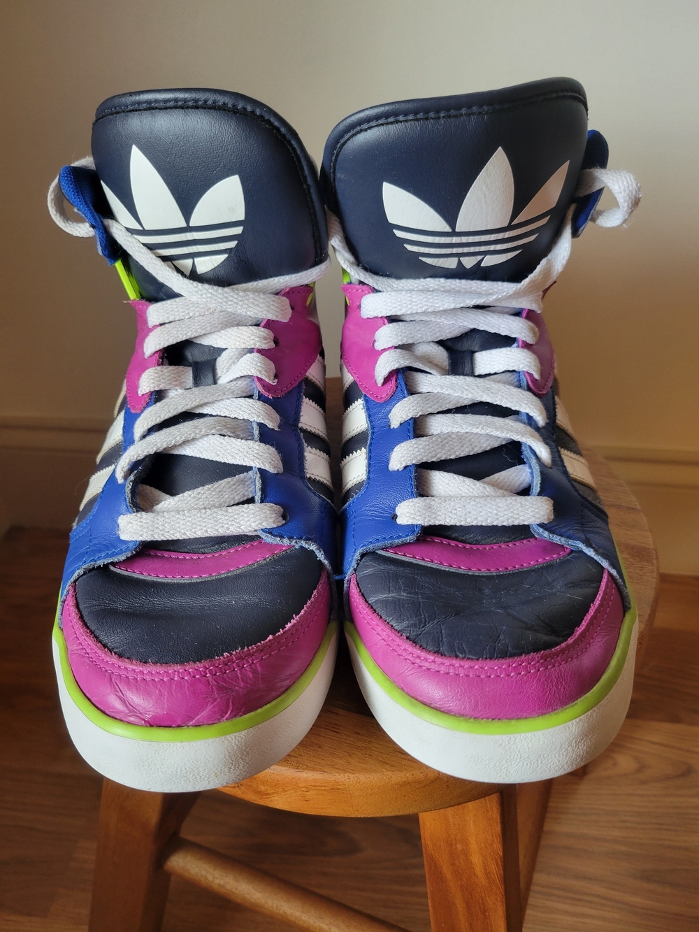 VINTAGE Adidas Amberlight High Top Sneakers Multi-Color Pink Blue Green Rare 9